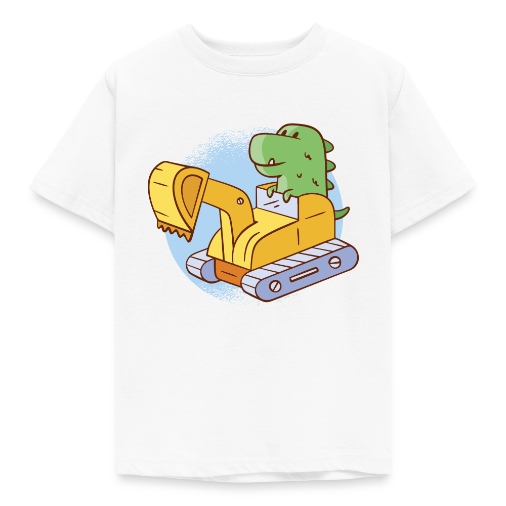 Kinder T-Shirt "Baby Dinosaurier mit Bagger" - Weiß