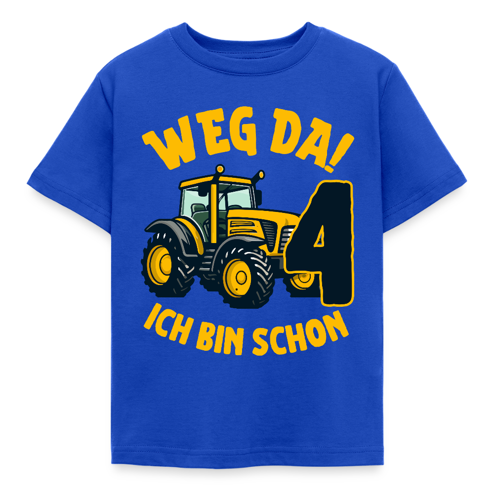 Kinder T-Shirt "Weg da! Ich bin schon 4" (Traktor-Motiv) - Royalblau