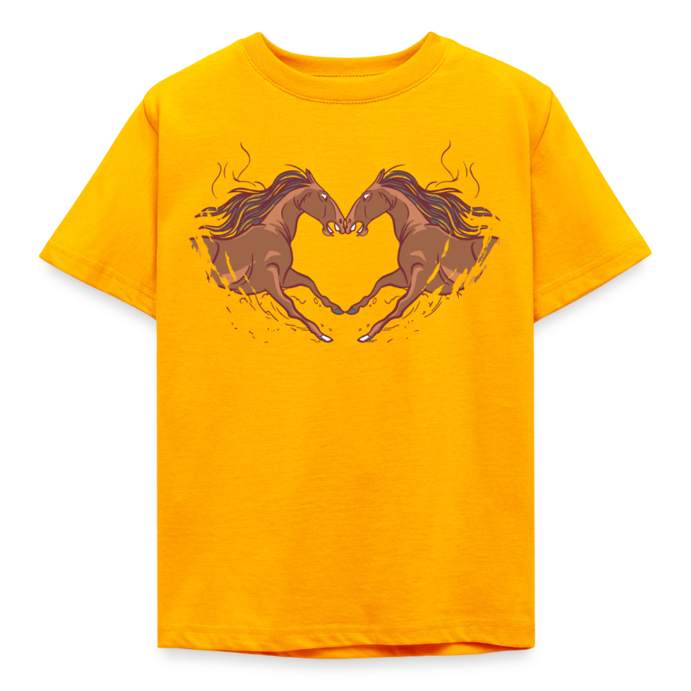Kinder T-Shirt "2 Pferde" - Gold