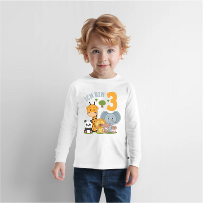 Kinder Langarm T-Shirt "Ich bin 3" (Niedliches Tiermotiv) - Weiß
