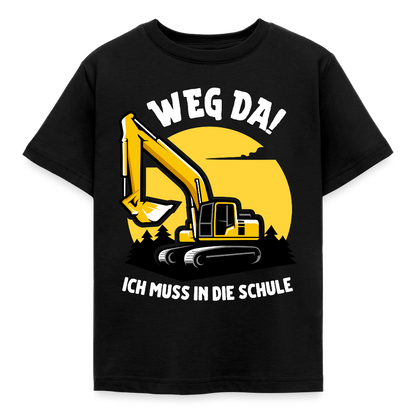 Kinder T-Shirt "Weg da! Ich muss in die Schule" (Bagger) - Schwarz