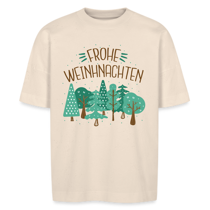 Unisex Oversize Bio-T-Shirt "Frohe Weihnachten" (Weihnachtsbäume) - Naturweiß