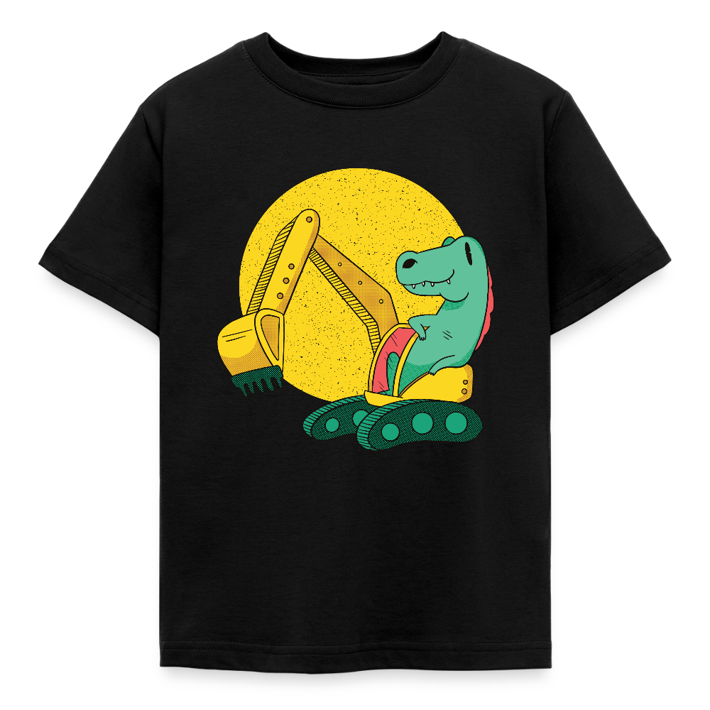 Kinder T-Shirt "Niedlicher Dinosaurier mit Bagger" - Schwarz