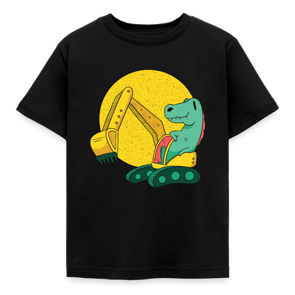 Kinder T-Shirt "Niedlicher Dinosaurier mit Bagger" - Schwarz