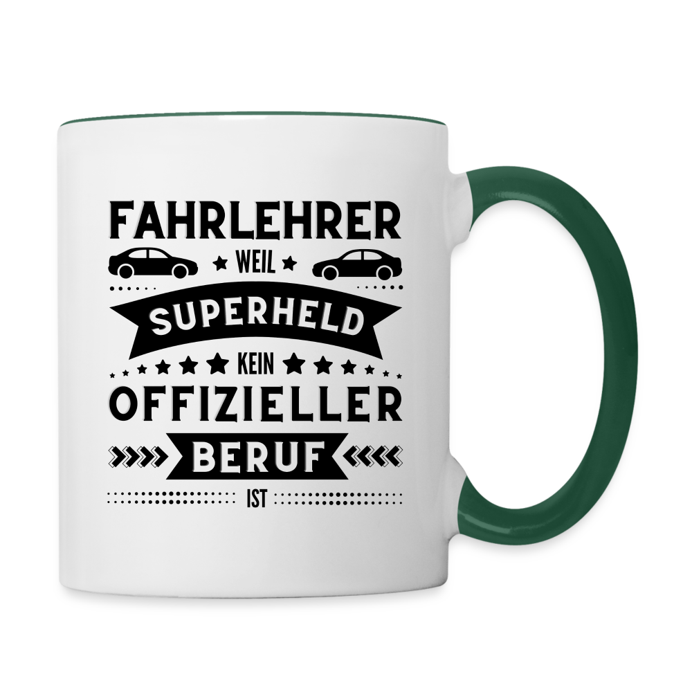 Tasse "Fahrlehrer = Superheld" - Weiß/Dunkelgrün