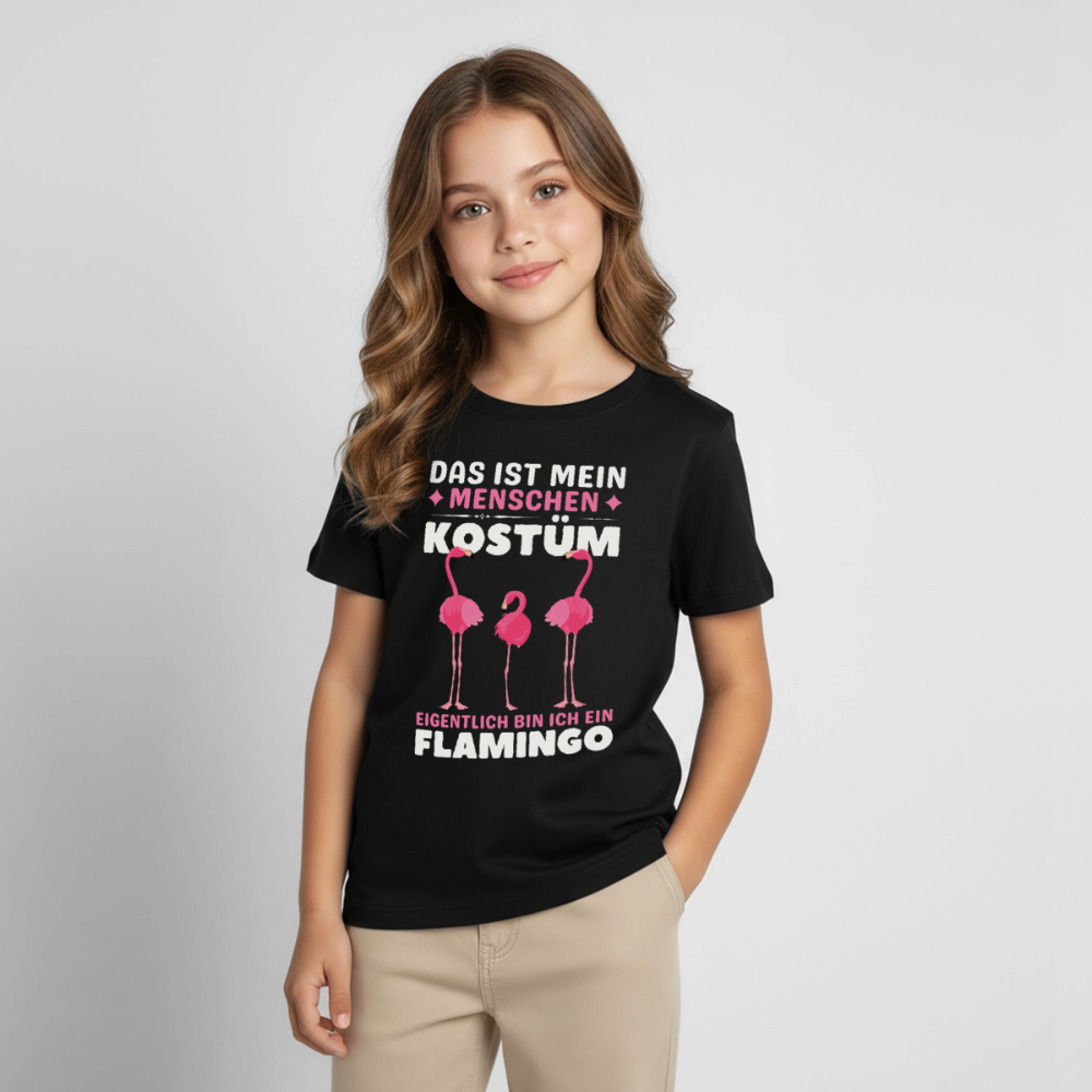 Kinder T-Shirt "Das ist mein Menschen Kostüm, eigentlich bin ich ein Flamingo" - Schwarz