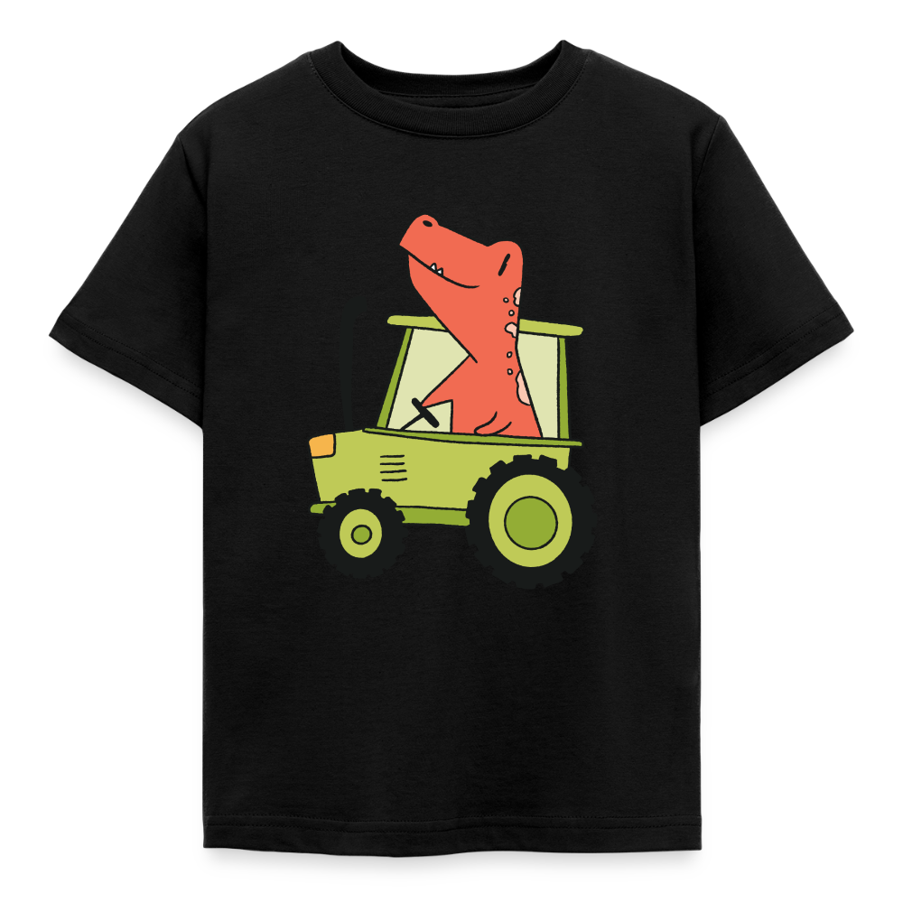Kinder T-Shirt "Dinosaurier mit Traktor" - Schwarz