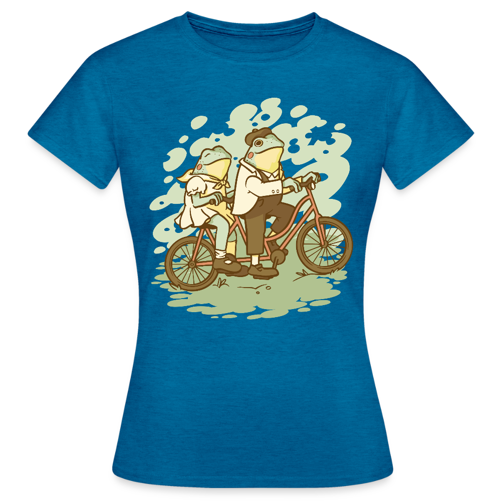 Frauen T-Shirt "Fahrrad Frösche" - Antikblaues Saphir meliert