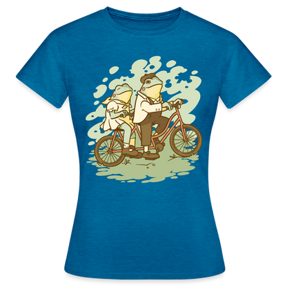 Frauen T-Shirt "Fahrrad Frösche" - Antikblaues Saphir meliert