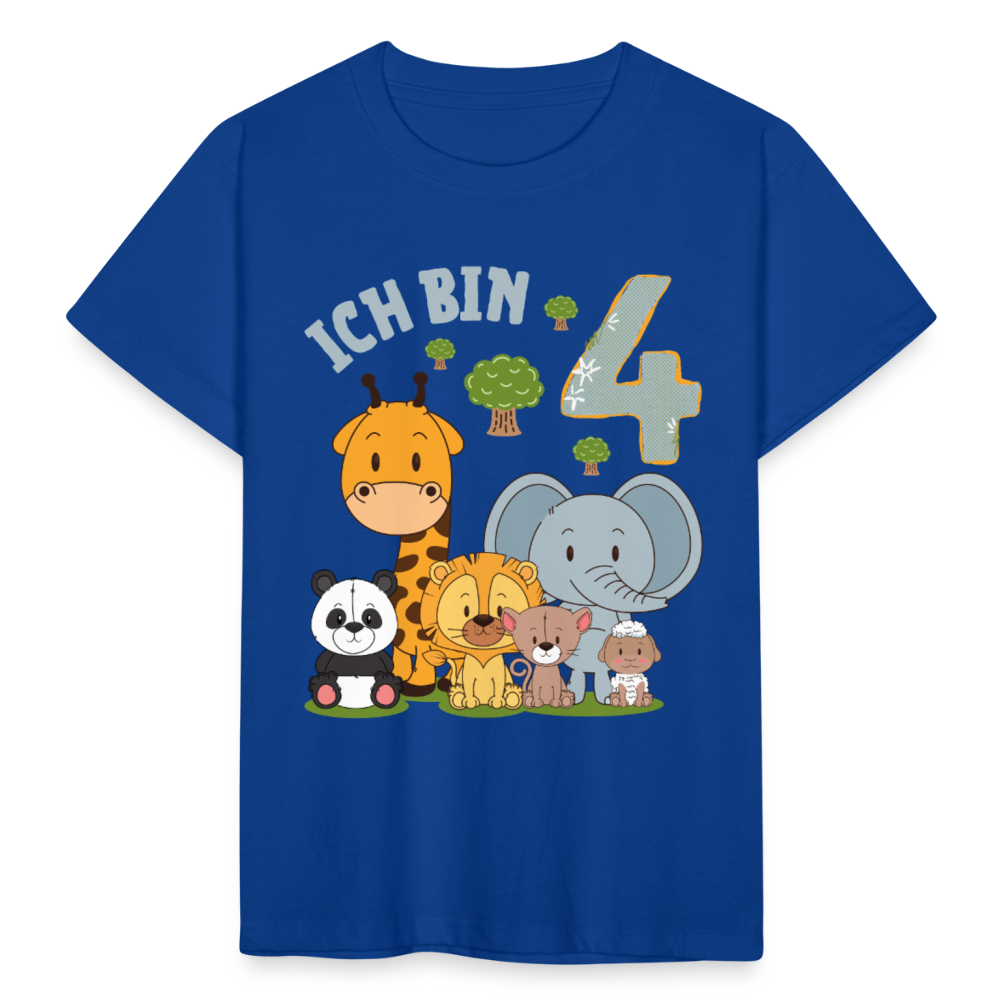 Kinder T-Shirt "Ich bin 4" (Niedliches Tiermotiv) - Royalblau