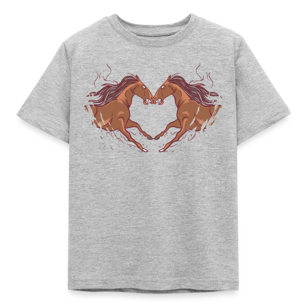 Kinder T-Shirt "2 Pferde" - Grau meliert