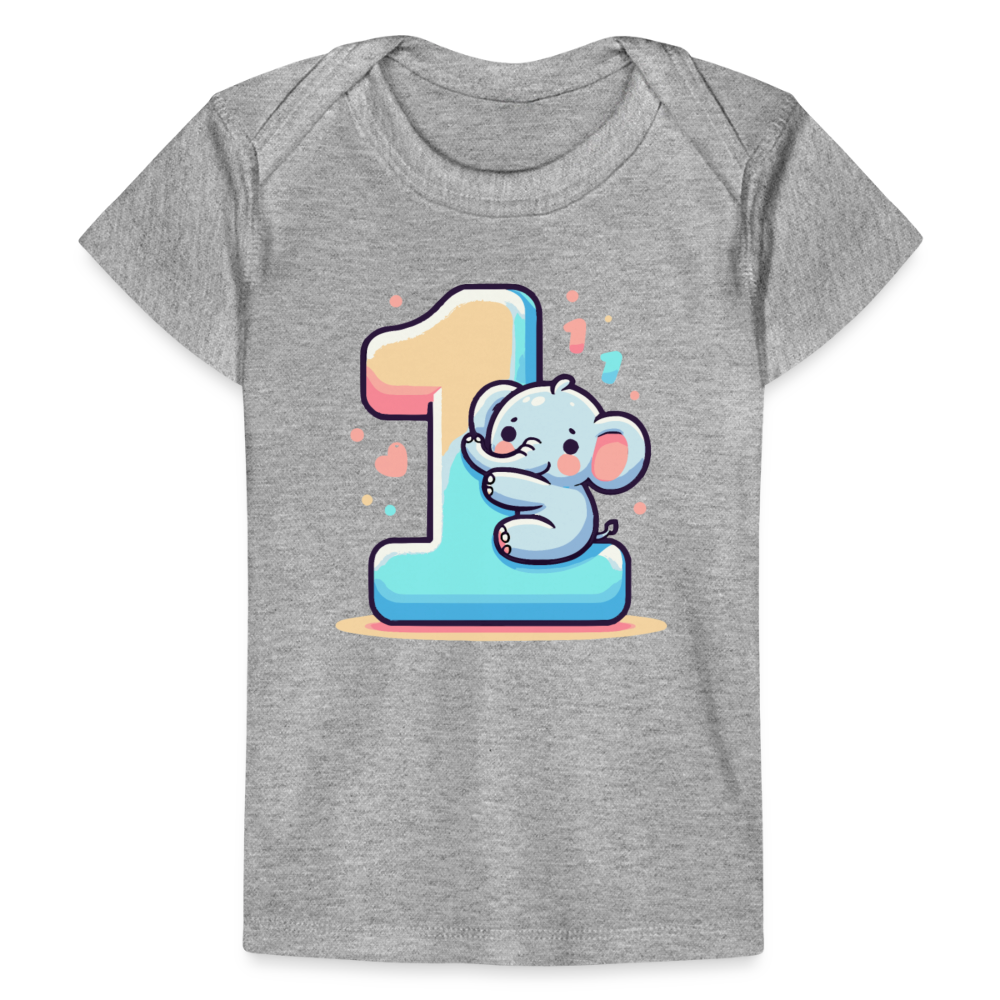 Baby Bio-T-Shirt "Elefant umarmt die 1" - Grau meliert