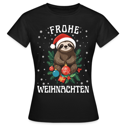 Frauen T-Shirt "Frohe Weihnachten" (Faultier-Motiv) - Schwarz