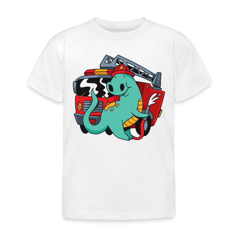 Kinder T-Shirt "Feuerwehr-Dinosaurier" - Weiß