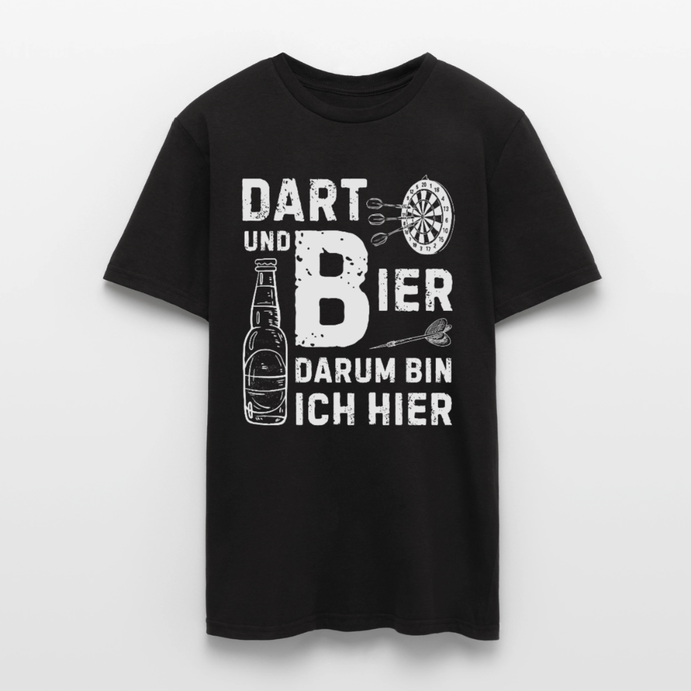 Männer T-Shirt "Dart und Bier - Darum bin ich hier" - Schwarz