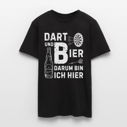 Männer T-Shirt "Dart und Bier - Darum bin ich hier" - Schwarz