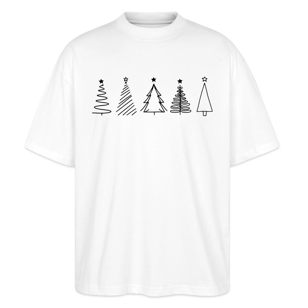 Oversize T-Shirt "Weihnachtsbäume im Handgezeichneten Stil" - Weiß