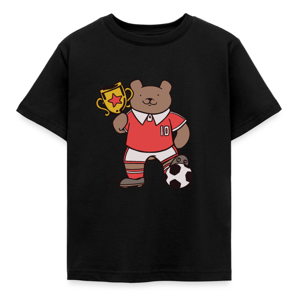 Kinder T-Shirt "Bär mit Fußball-Pokal" - Schwarz