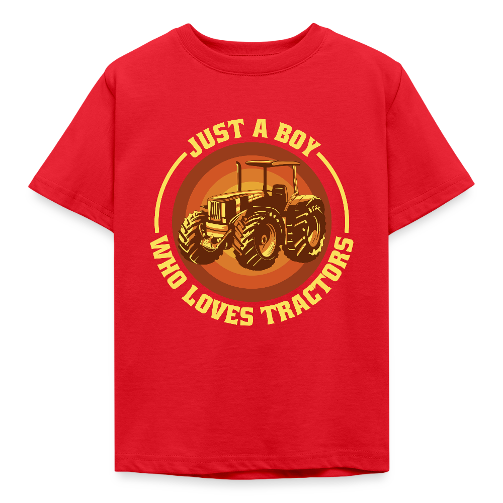Kinder T-Shirt "Just a boy who loves tractors" (Retro-Stil) - Rot