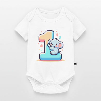 Baby Bio-Kurzarm-Body "Elefant umarmt die 1" - Weiß