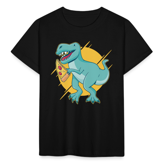 Kinder T-Shirt "Dinosaurier mit Pizza" - Schwarz