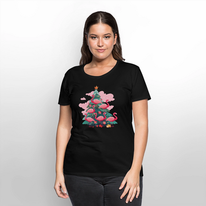Frauen Bio T-Shirt "Flamingo Weihnachtsbaum" - Schwarz
