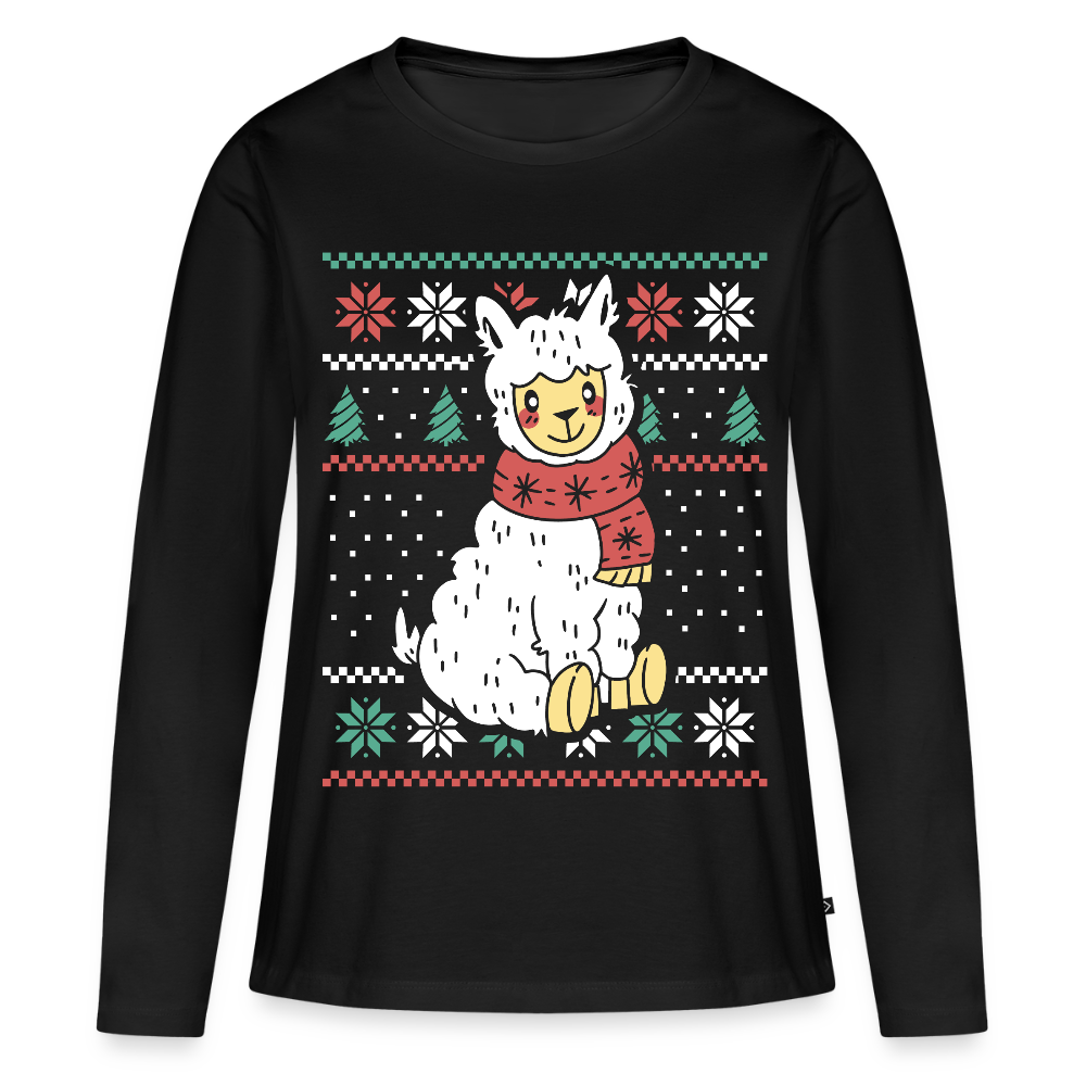 Bio-Langarmshirt "Lama Weihnachtsmotiv" - Schwarz