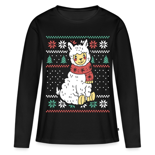 Bio-Langarmshirt "Lama Weihnachtsmotiv" - Schwarz