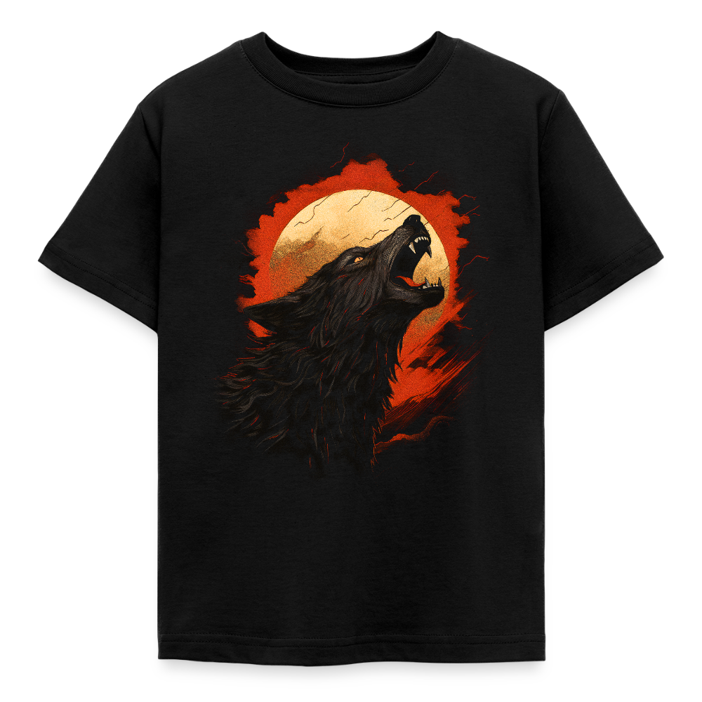 Kinder T-Shirt "Wolf bei Nacht" - Schwarz