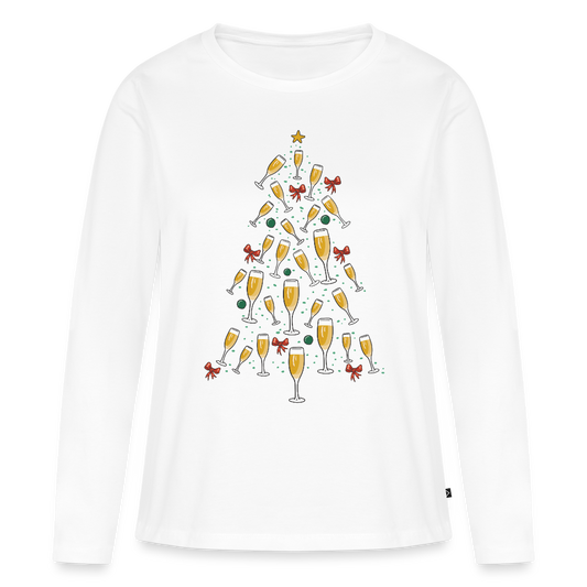 Bio-Langarmshirt "Sektgläser Weihnachtsbaum" - Weiß