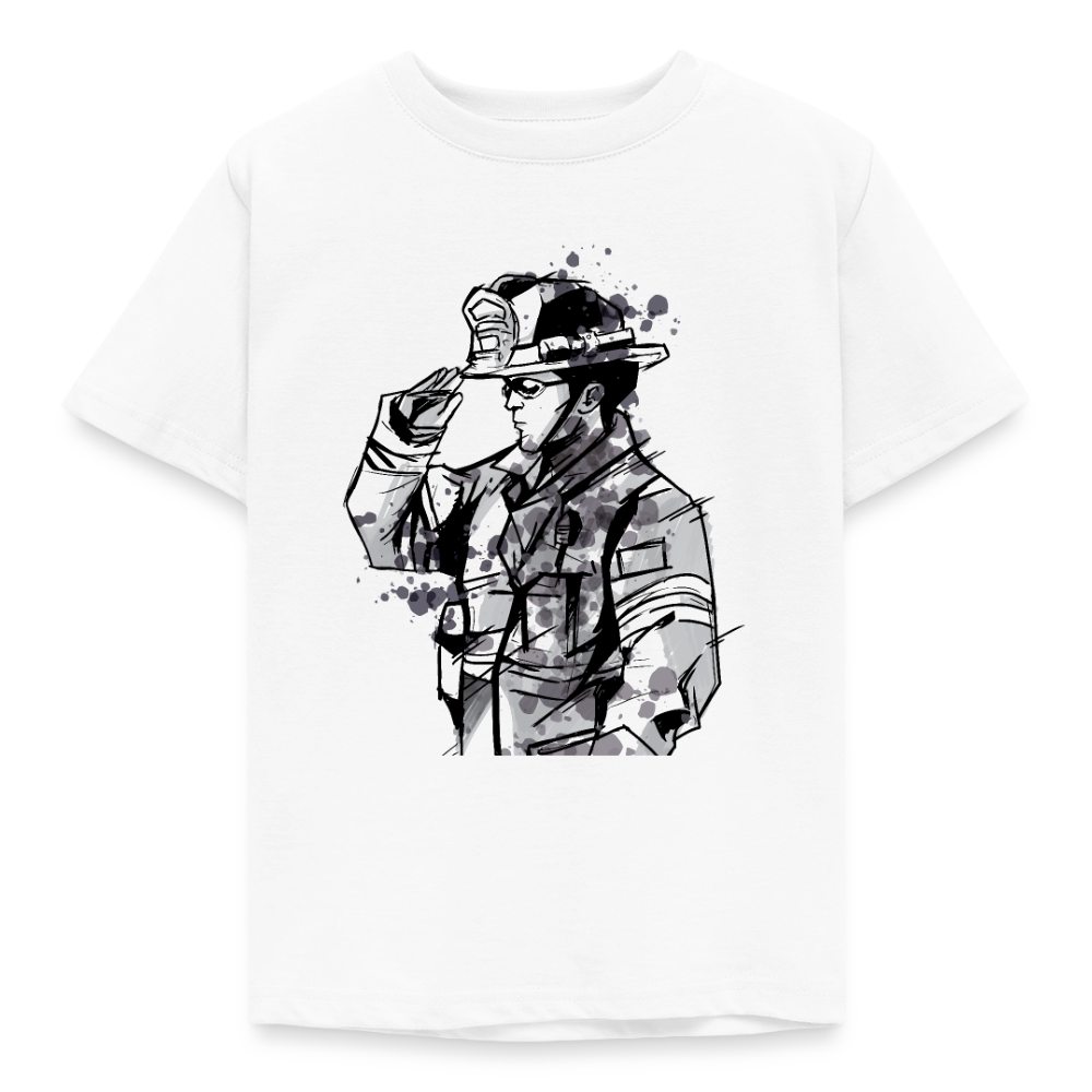 Kinder T-Shirt "Feuerwehrmann im Wasserfarben-Stil" - Weiß