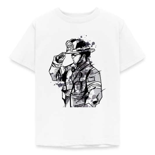Kinder T-Shirt "Feuerwehrmann im Wasserfarben-Stil" - Weiß