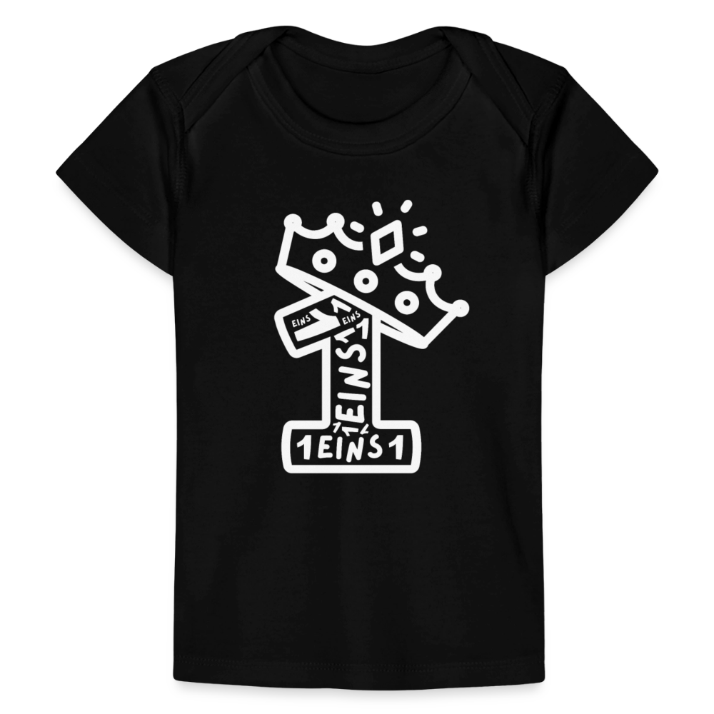 Baby Bio-T-Shirt "1. Geburtstag" (Viele Einsen) - Schwarz