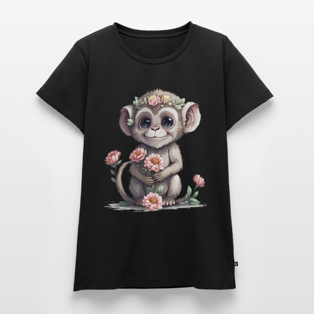 Frauen Bio T-Shirt "Glücklicher Affe" - Schwarz