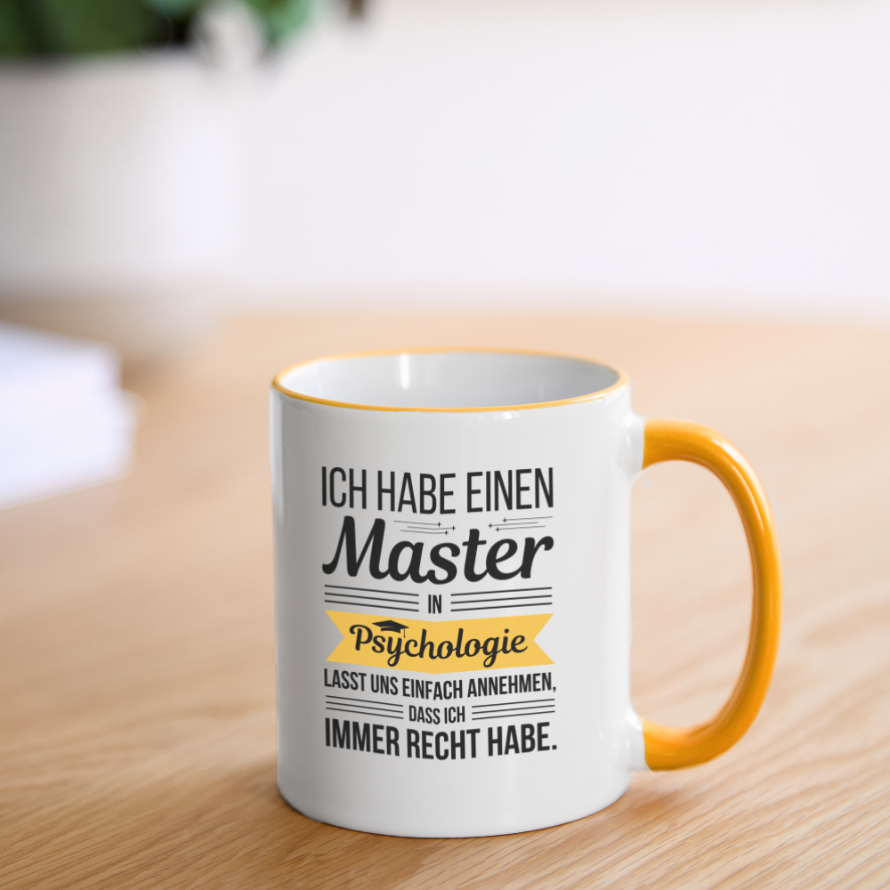 Tasse "Master Psychologie" (immer Recht haben) - Weiß/Gelb