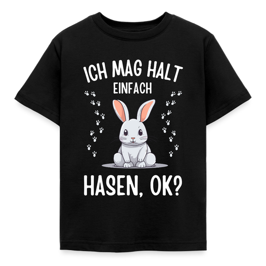 Kinder T-Shirt "Ich mag halt einfach Hasen" - Schwarz