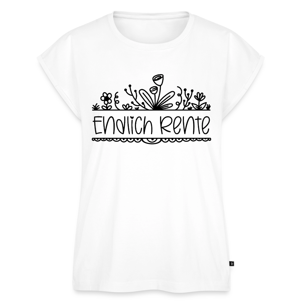 Frauen-T-Shirt "Endlich Rente" (Blumenmotiv) - Weiß