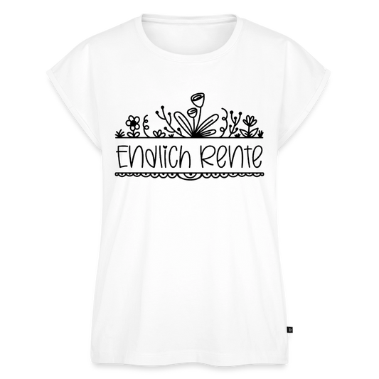 Frauen-T-Shirt "Endlich Rente" (Blumenmotiv) - Weiß
