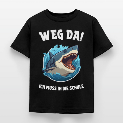 Kinder T-Shirt "Weg da! Ich muss in die Schule" (Haimotiv) - Schwarz