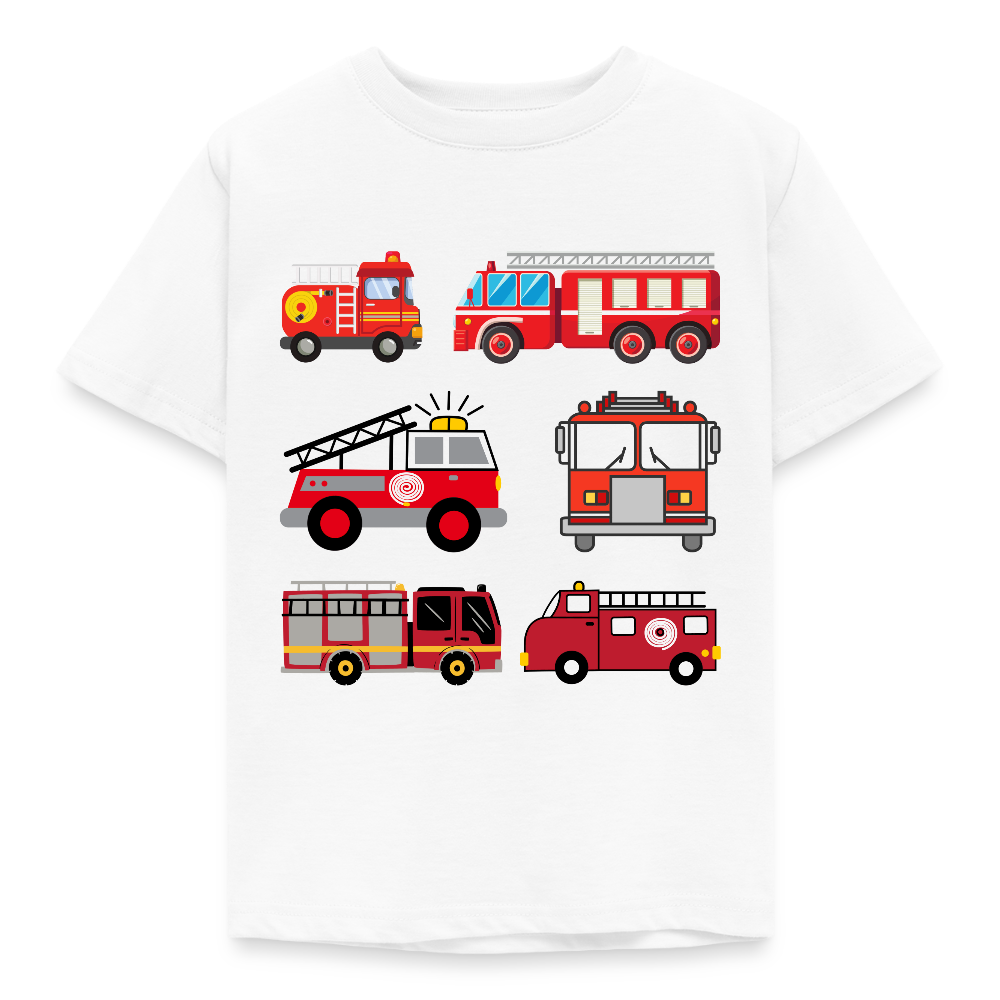 Kinder T-Shirt "6 Feuerwehr Autos" - Weiß