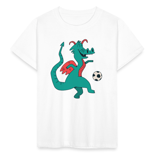 Kinder T-Shirt "Fußball spielender Drache" - Weiß