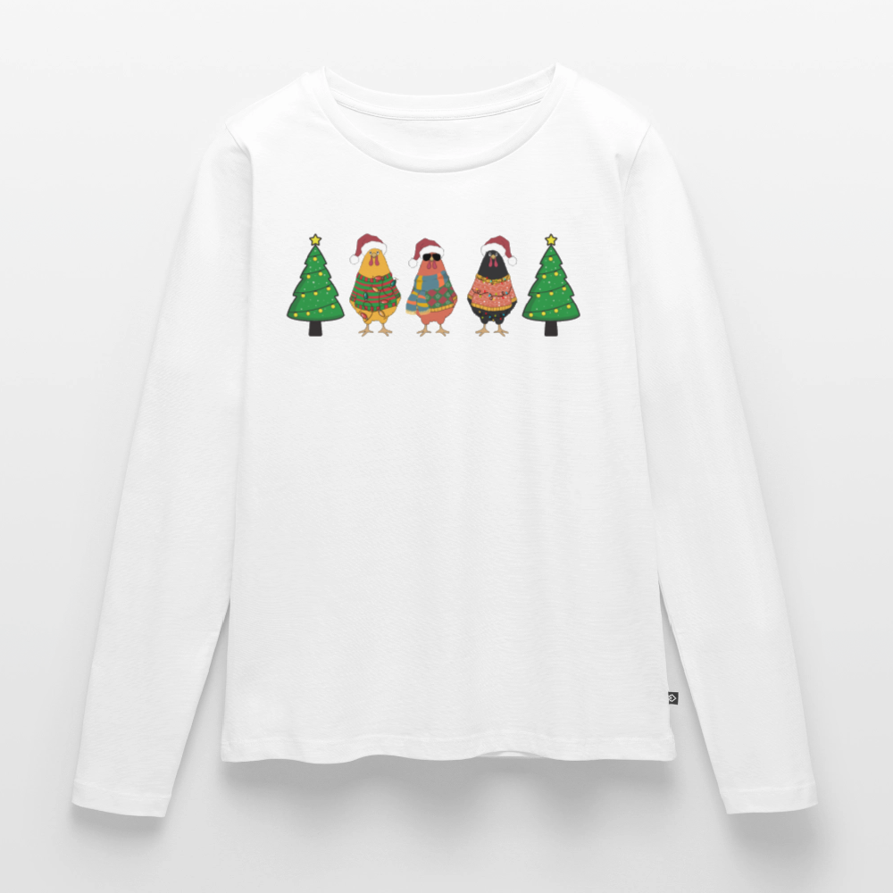 Bio-Langarmshirt "Weihnachtshühner" - Weiß