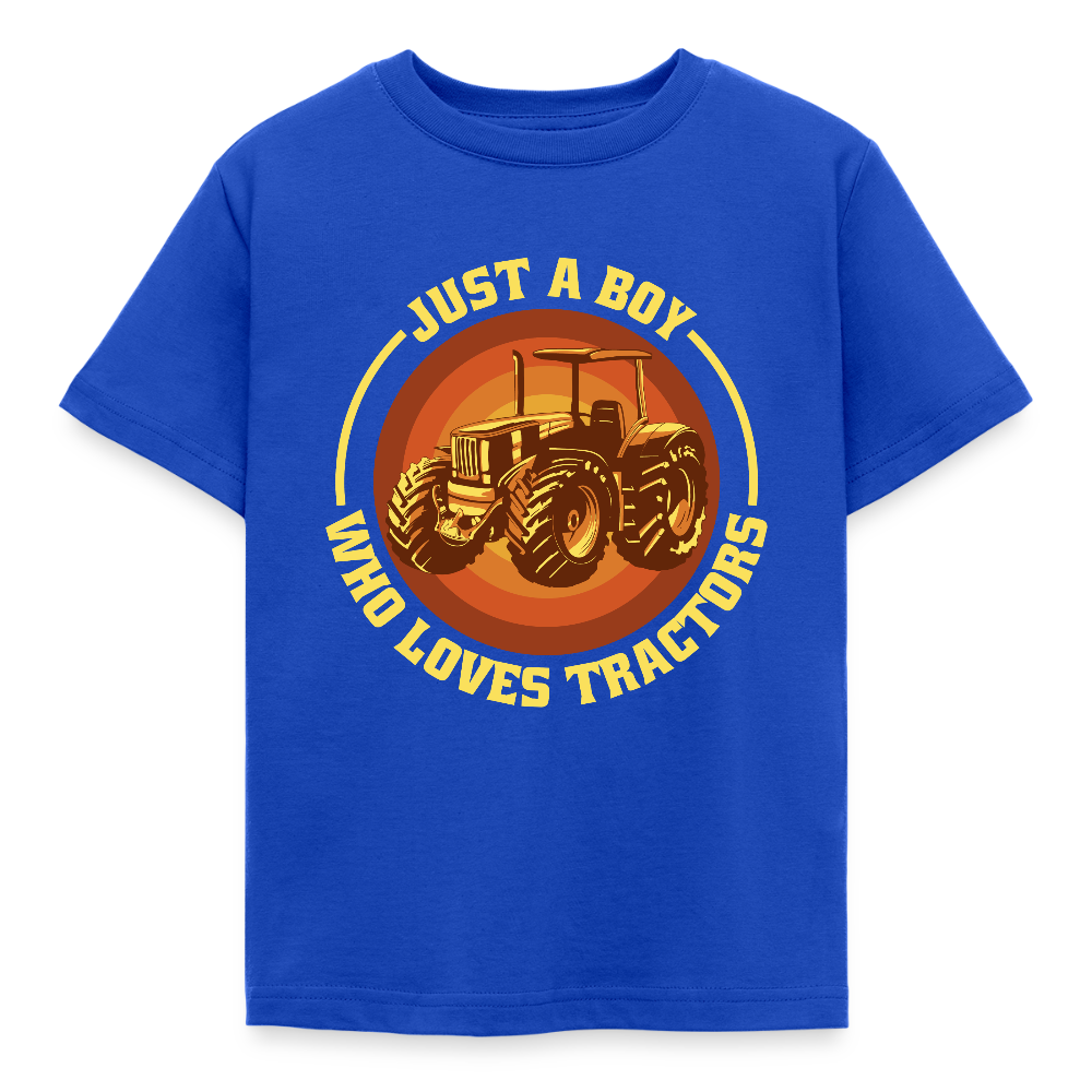 Kinder T-Shirt "Just a boy who loves tractors" (Retro-Stil) - Royalblau