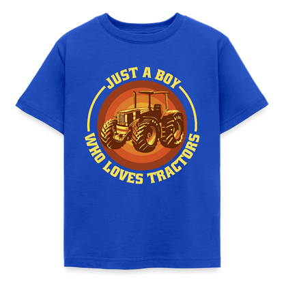 Kinder T-Shirt "Just a boy who loves tractors" (Retro-Stil) - Royalblau