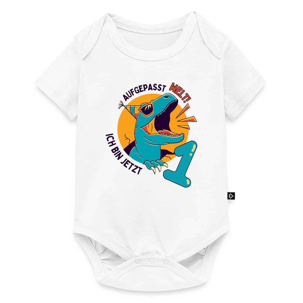 Baby Bio-Kurzarm-Body "Aufgepasst Welt! Ich bin jetzt 1" - Weiß
