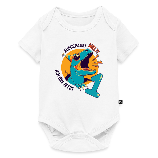 Baby Bio-Kurzarm-Body "Aufgepasst Welt! Ich bin jetzt 1" - Weiß