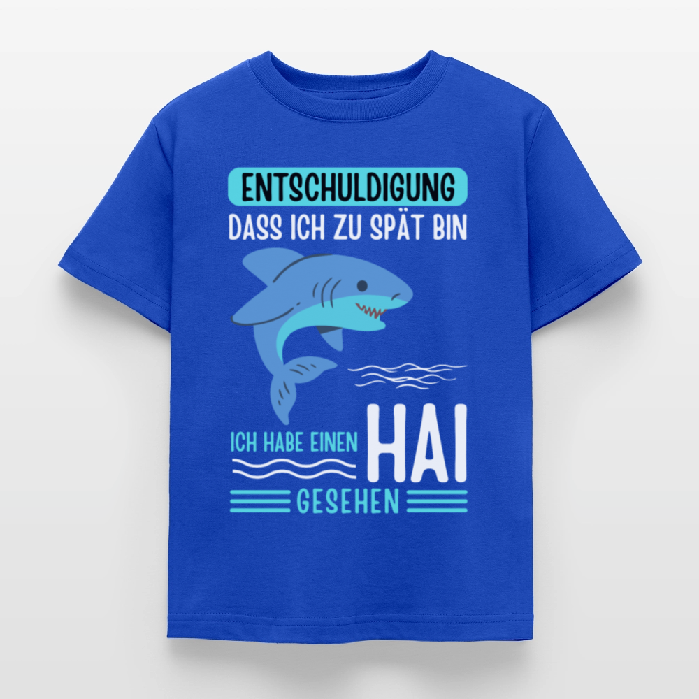 Kinder T-Shirt "Entschuldigung, dass ich zu spät bin. Ich habe einen Hai gesehen" - Royalblau