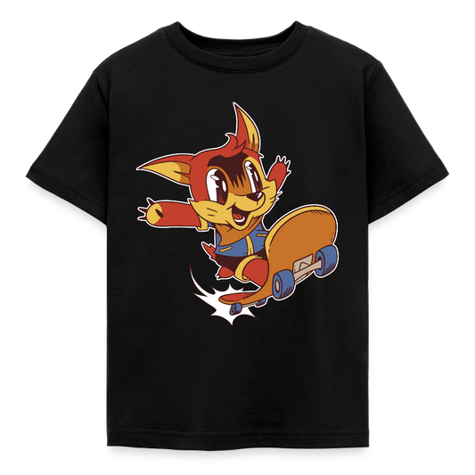 Kinder T-Shirt "Fuchs mit Skateboard" - Schwarz