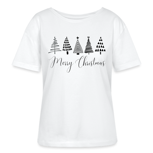 Rundhals Frauen Bio-T-Shirt "Handgezeichnete Weihnachtsbäume" - Weiß