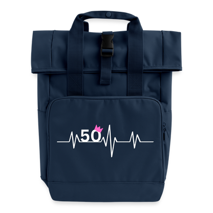 Rolltop Rucksack "50 mit rosa Krone" - Navy